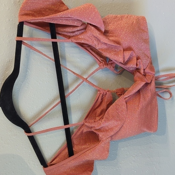 Soluna Lurex Shimmer Gold Swim Bikini Set Top and Bottoms Size Large Sweetheart - Picture 5 of 14